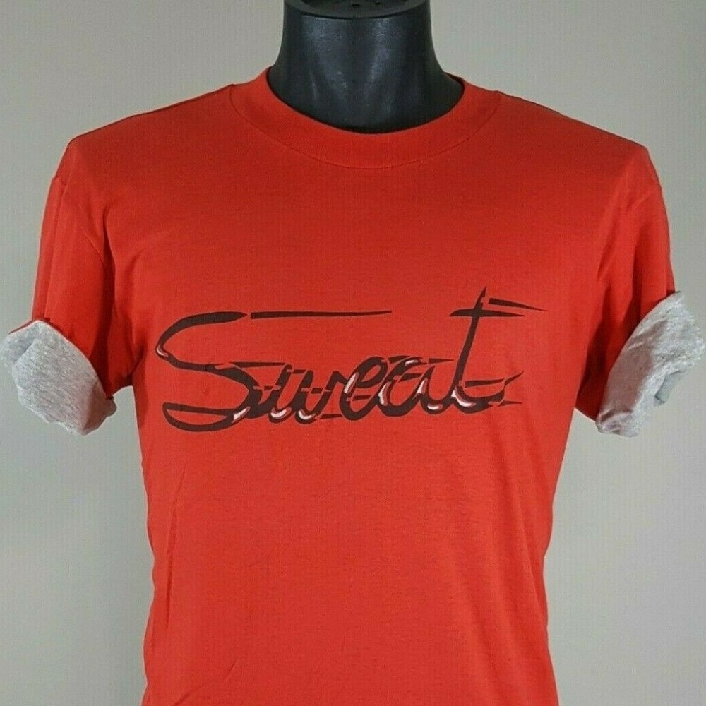 Vintage 80s SWEAT Skater Grunge T-Shirt XL Tropix Lined Sleeve Single Stitch Tee